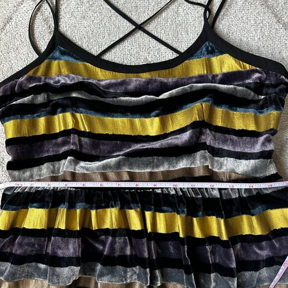 NWT Anthropologie Wolven Striped Velvet Gold/Blue/Purple Mini Strappy Dress S 14 - Picture 4 of 8